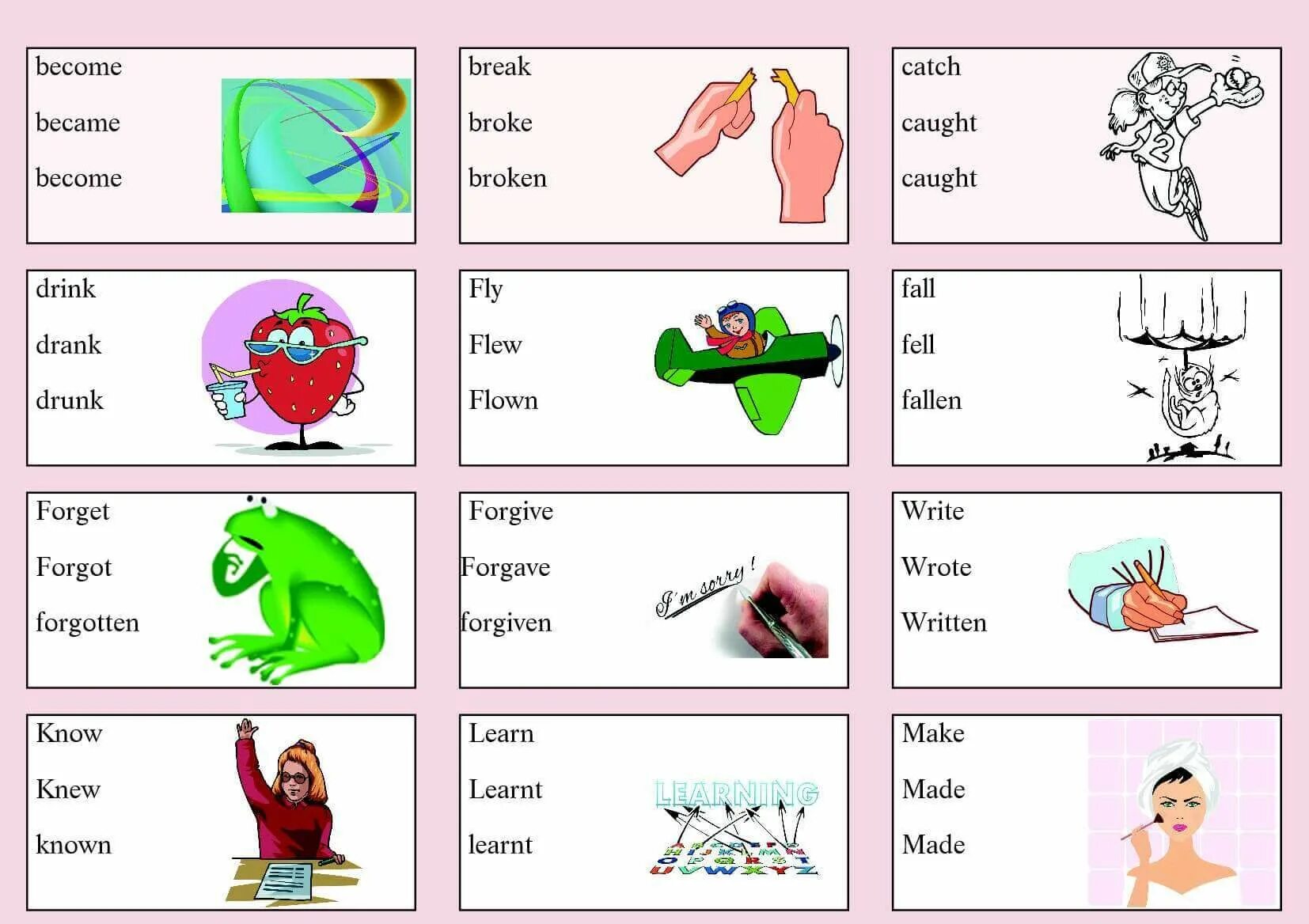 Английский язык глаголы распечатать. Учим неправильные глаголы английского языка игра. Карточки для запоминания неправильных глаголов. Неправильные глаголы с картинками для запоминания. Неправильные глаголы английского.