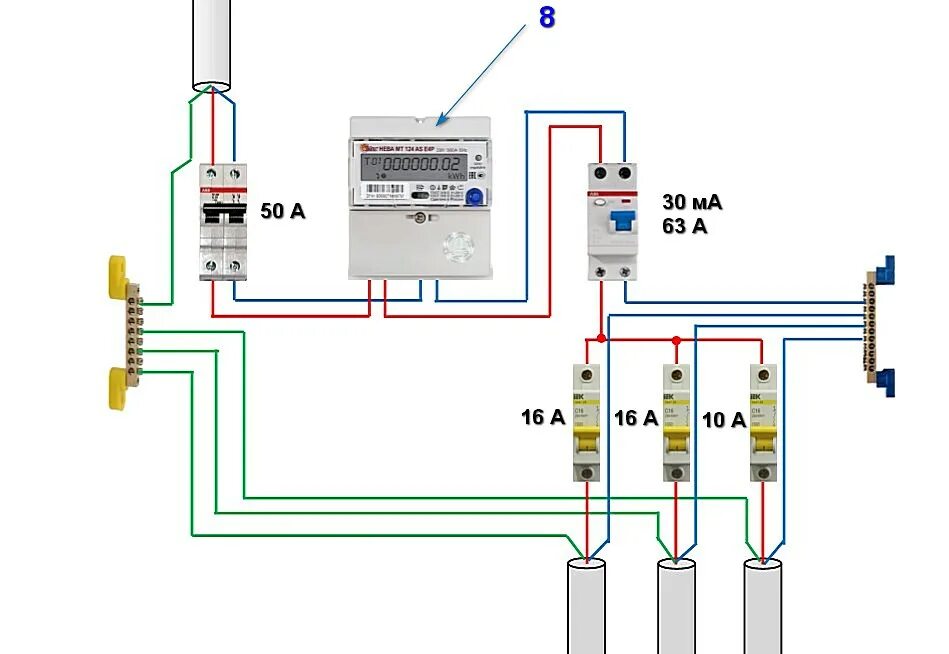 Сх подключения. Схема подключения автомата в однофазной сети с заземлением. Схема подключения УЗО В однофазной. УЗО 4 Р схема подключения. Схема подключения 3 УЗО В однофазной сети с заземлением.