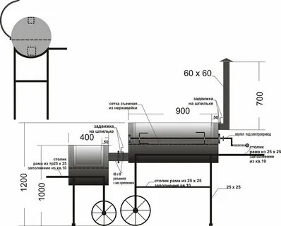 Чертеж мангала-коптильни горячего копчения.