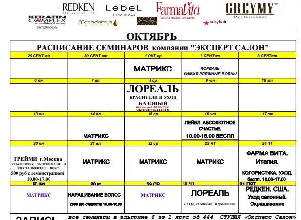 Октябрь расписание. Расписание семинаров для парикмахерской. Академия лореаль Москва расписание семинаров. Расписание тренингов для организации. Расписание семинаров в октябре.