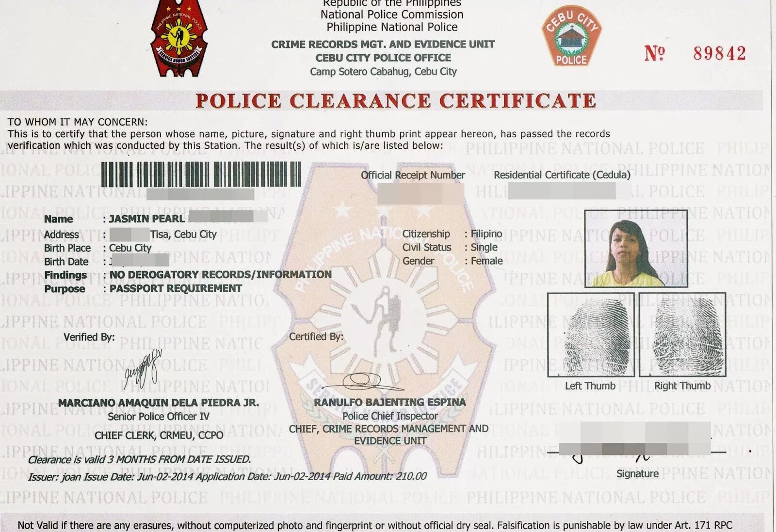 Certificate is not valid. Police Certificate. Police Clearance. Police Clearance Certificate Philippines. National Police Certificate.