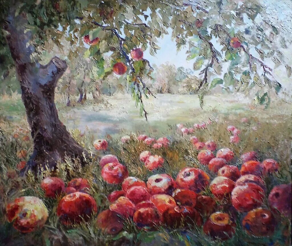 Яблоки под яблоней. Маковский Яблоневый сад. Картины Монэ яблочный сад. Картина яблони живопись август Абакумов.