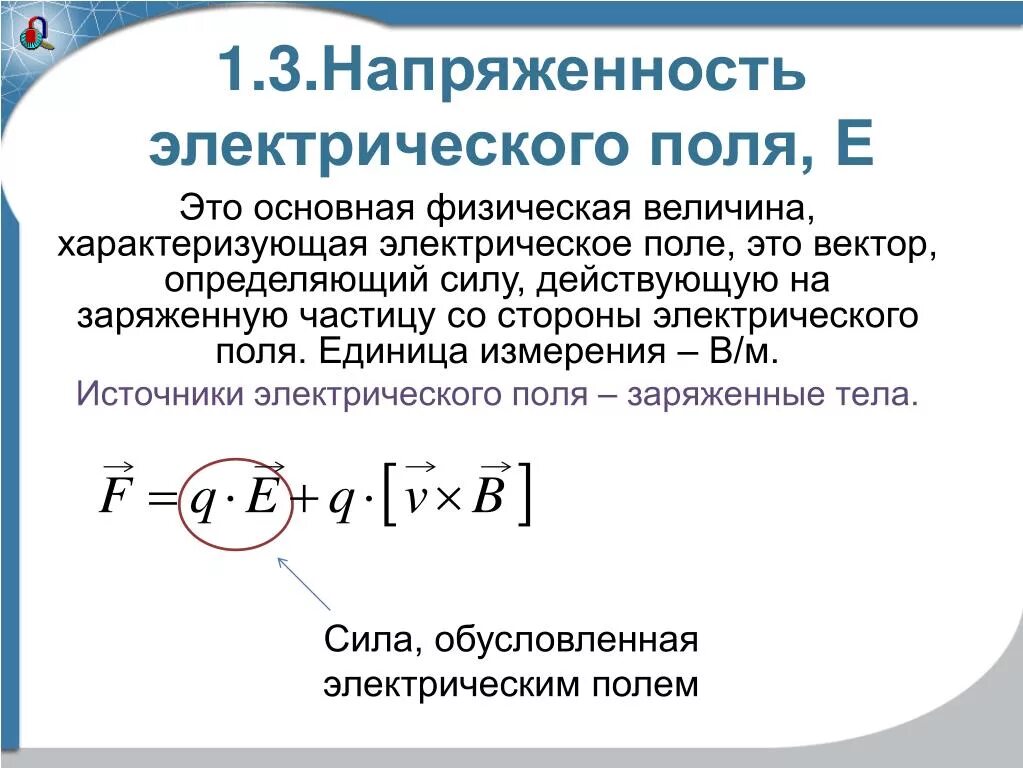 Физическая величина характеризующая силу действующую на заряд