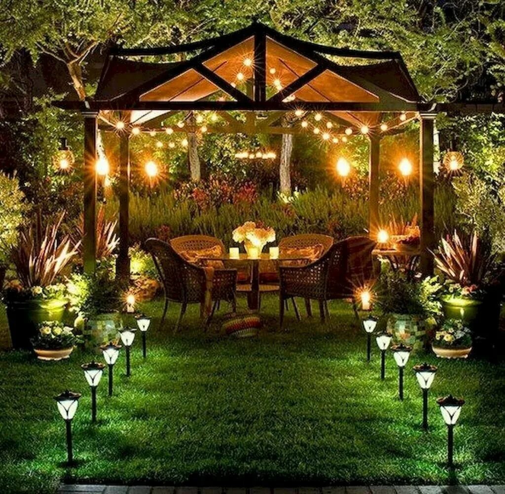 Украшение беседки. Пергола патио с мангалом. Красивые беседки. Освещение в саду. Красивые летние беседки.