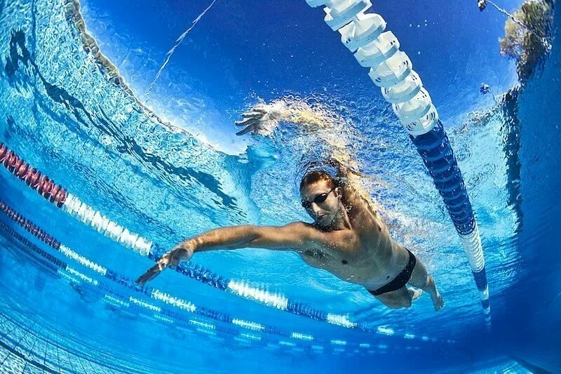 Спортивное плавание. Пловец под водой.