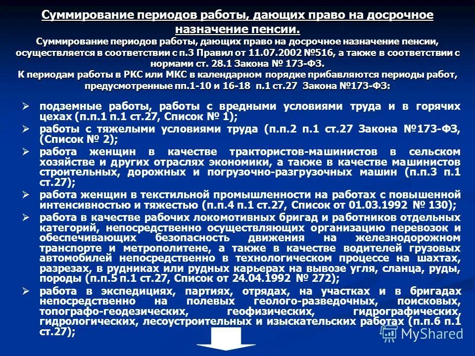 Список профессий с правом на досрочную пенсию