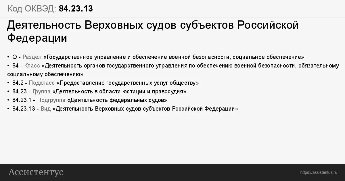 Администрация оквэд. Деятельность судов субъектов РФ.