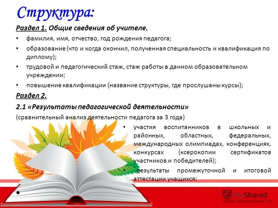 Информация о профессиональных достижениях учителя