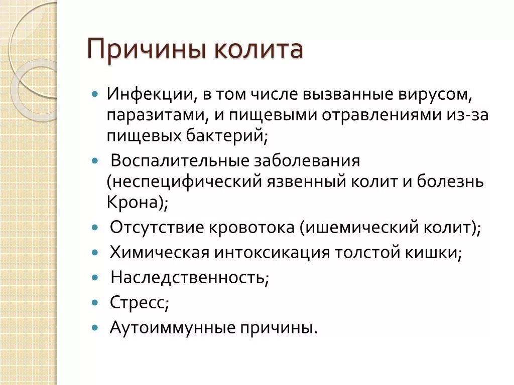 Причины возникновения Калита. Хронический колит причины. Способствующие факторы хронического колита.