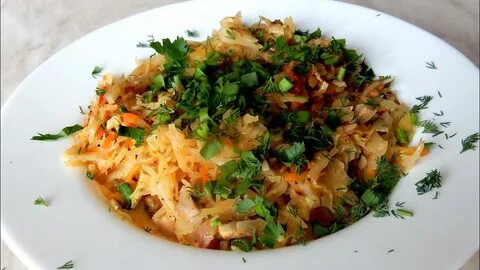 Капуста с грибами жареная
