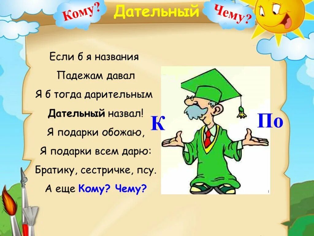 Признаки имени существительного 3 класс загадка. Стих про падежи. Стихотворение про дательный падеж. Дательный падеж стишок. Урок на тему датеьныйпадеж.