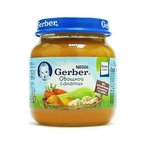 Ассортимент пюре. Gerber пюре овощной салатик 130г. гербер овощной салатик 130 гр. 130г пюре gerber овощной салатик с 5 месяцев стб. пюре gerber овощной салатик (с 5 месяцев) 130 г, 4 шт.