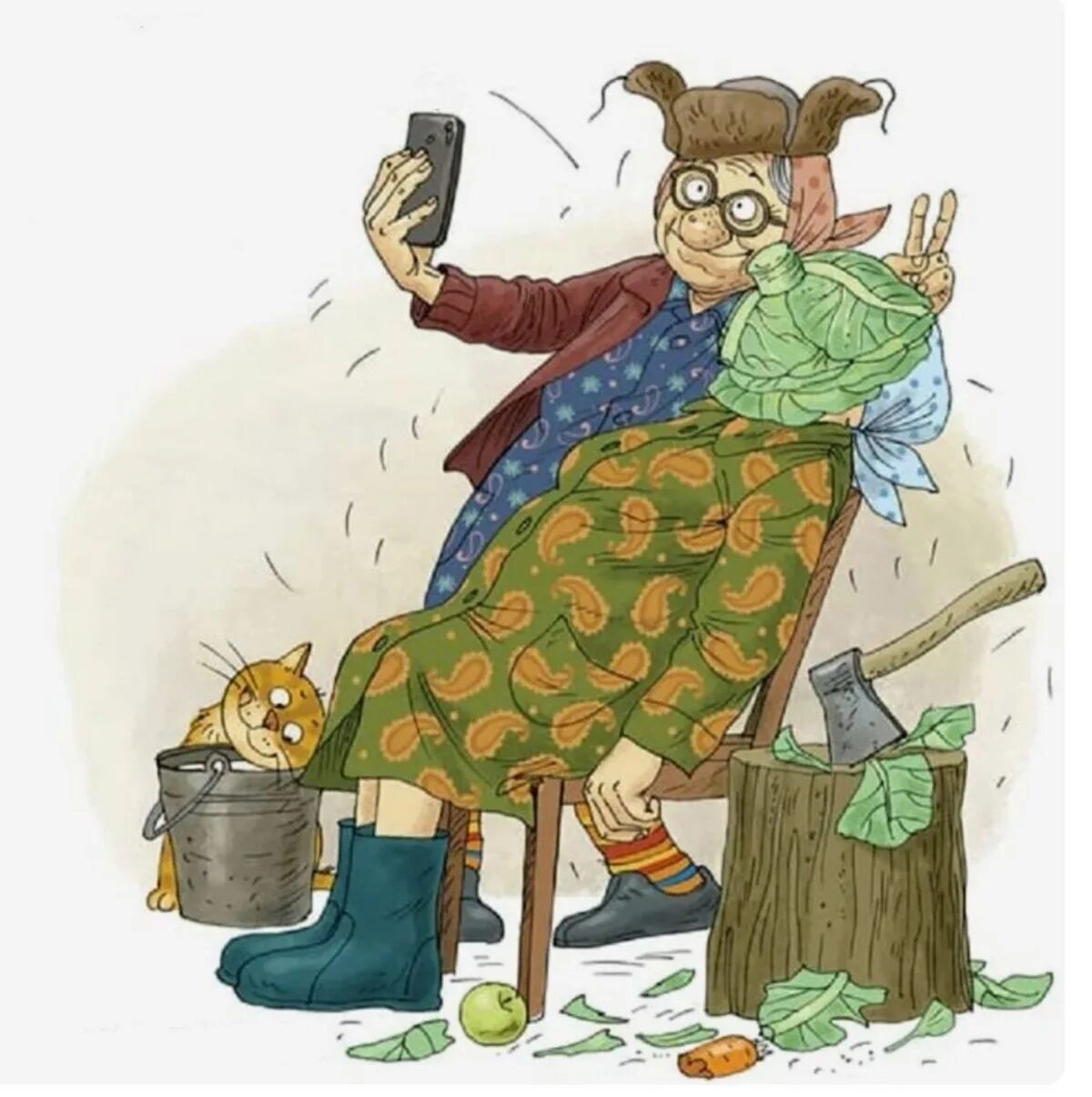 Карикатуры Ольги Громовой бабки. Юмористические бабушки