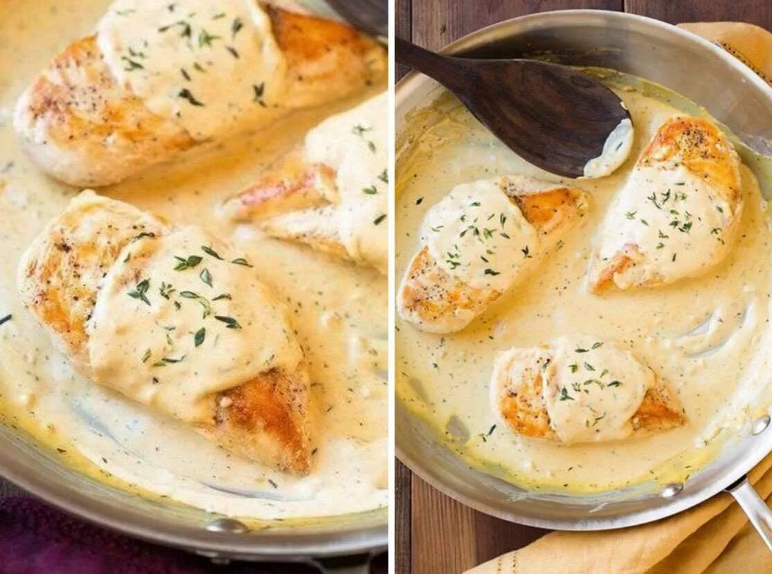 Куриная грудка в сметанном соусе с сыром