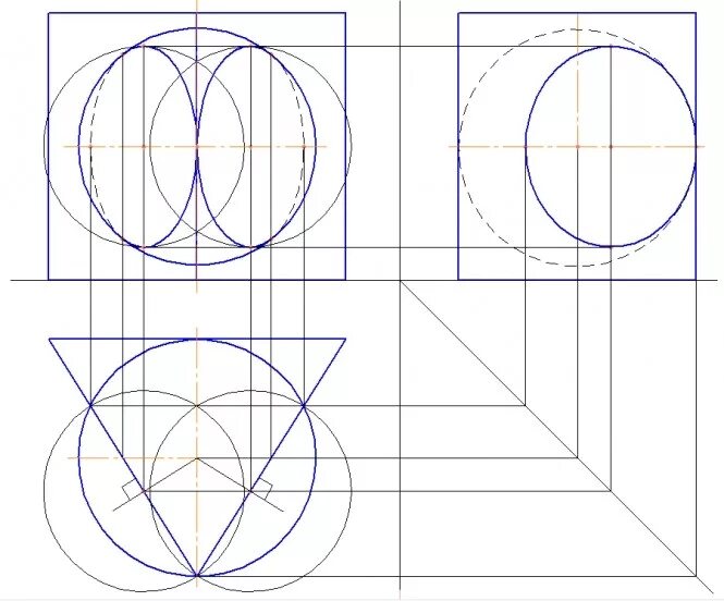 Пересечение полусферы с трехгранной призмой. Построить проекции линии пересечения поверхностей сферы и призмы. Пересечение полусферы и треугольной призмы. Пересечение поверхностей сферы и призмы. Построить линию пересечения поверхностей сферы и призмы.