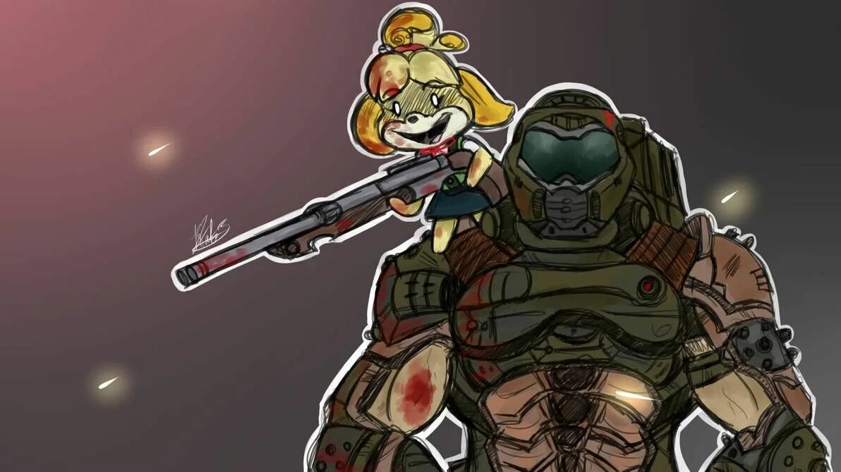 Энимал Кроссинг Изабель арт дум. Doomguy and Doom Slayer Crossover.