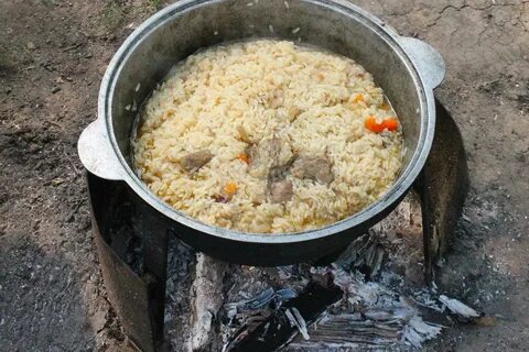 Плов в казане на мангале из говядины