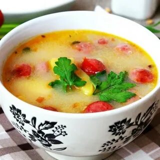Сырный суп с колбасой и плавленным сыром