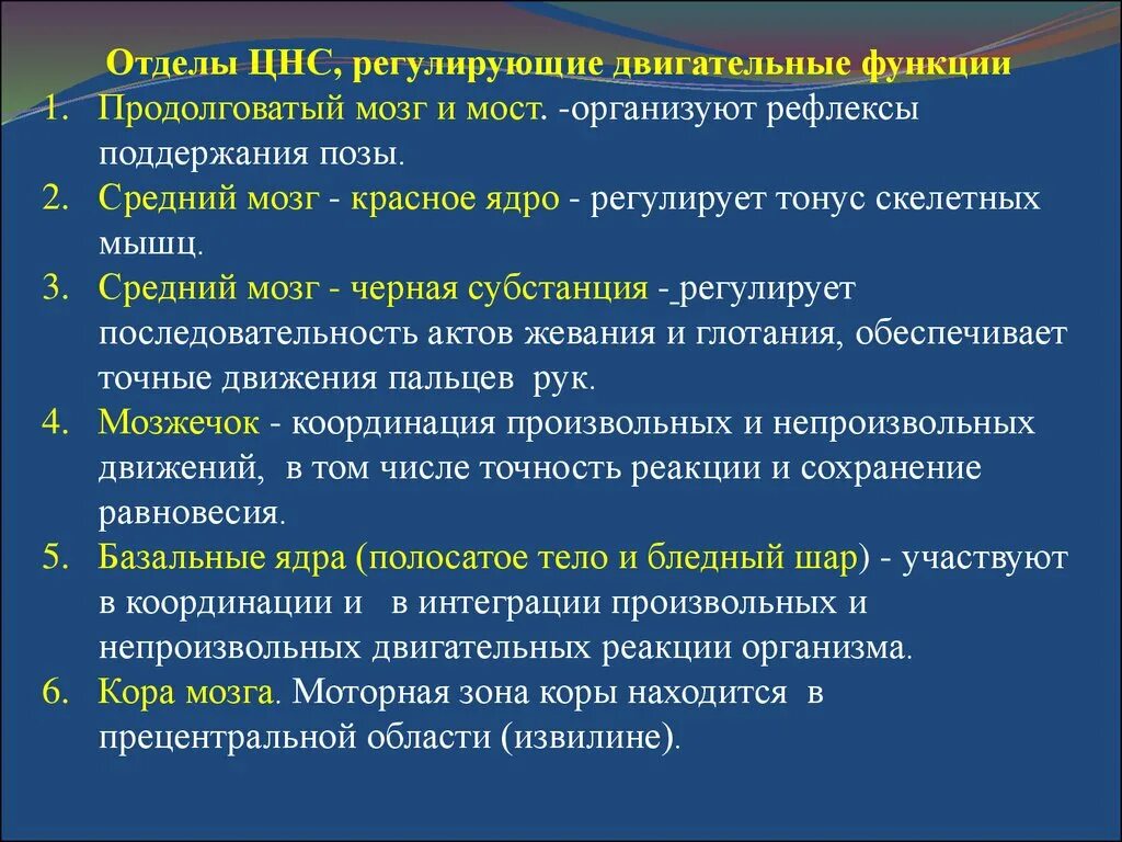 Роль нервной системы и двигательных функций. Рефлексы поддержания позы продолговатый мозг. Регулирующая функция ЦНС. ЦНС репродукт система.