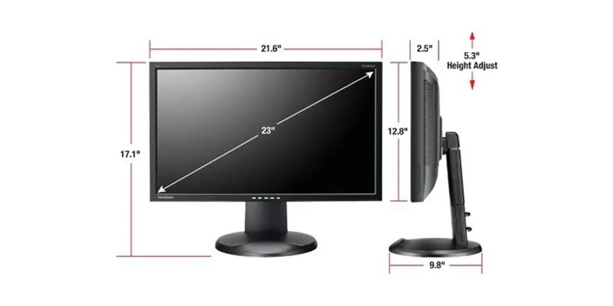 24 дюймов монитор в сантиметрах. Монитор VIEWSONIC 23 vp2365wb. Монитор 27 дюймов габариты. Монитор 23 дюйма Размеры. Монитор 27 дюймов размер в см.