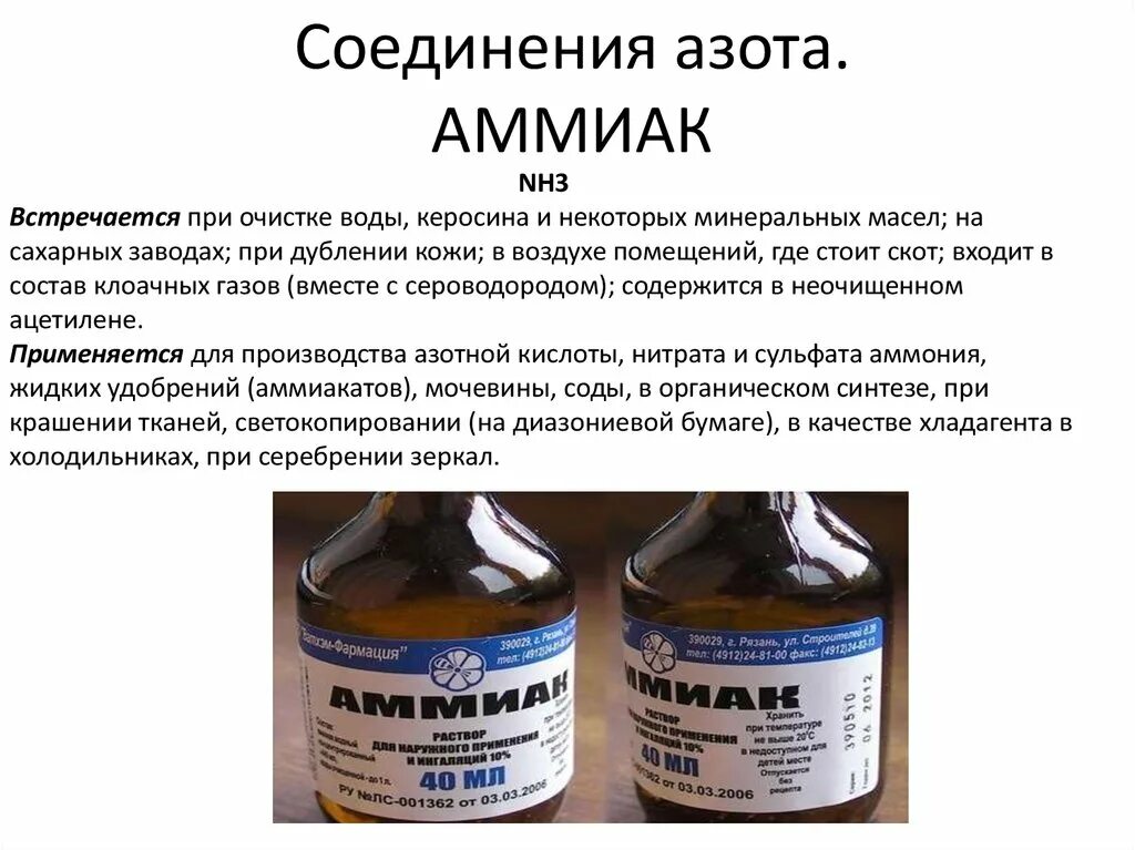 Аммиак. Соединения аммиака. Азот и аммиак. Что содержится в аммиаке.