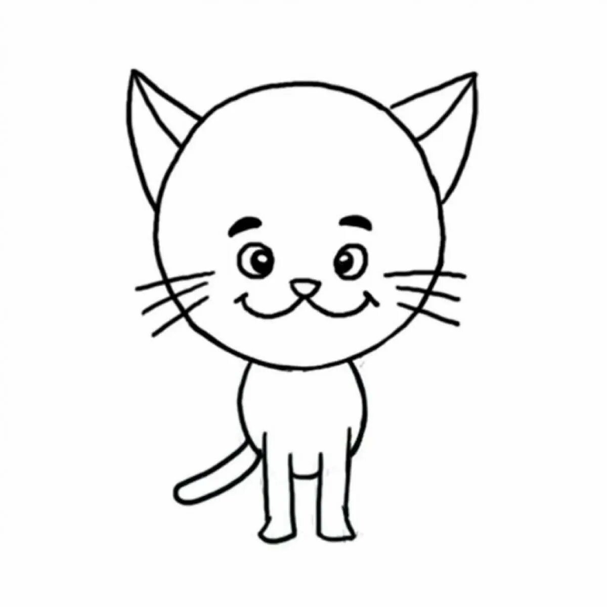 Котик рисунок для детей легкий