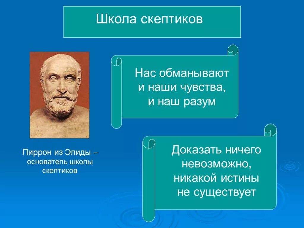 Пиррон философ. Пиррон основатель скептицизма. Философы школы скептиков. Пиррон философская школа.