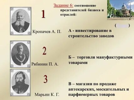 Соотнесите представителей