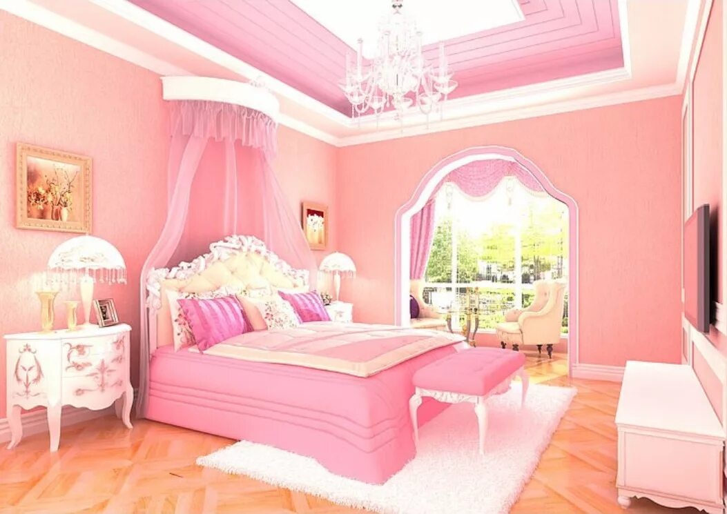 В розовой стране 540000. Розовая спальня. Спальня в розовых тонах. Розовая комната для девочки. Розовая спальная комната.