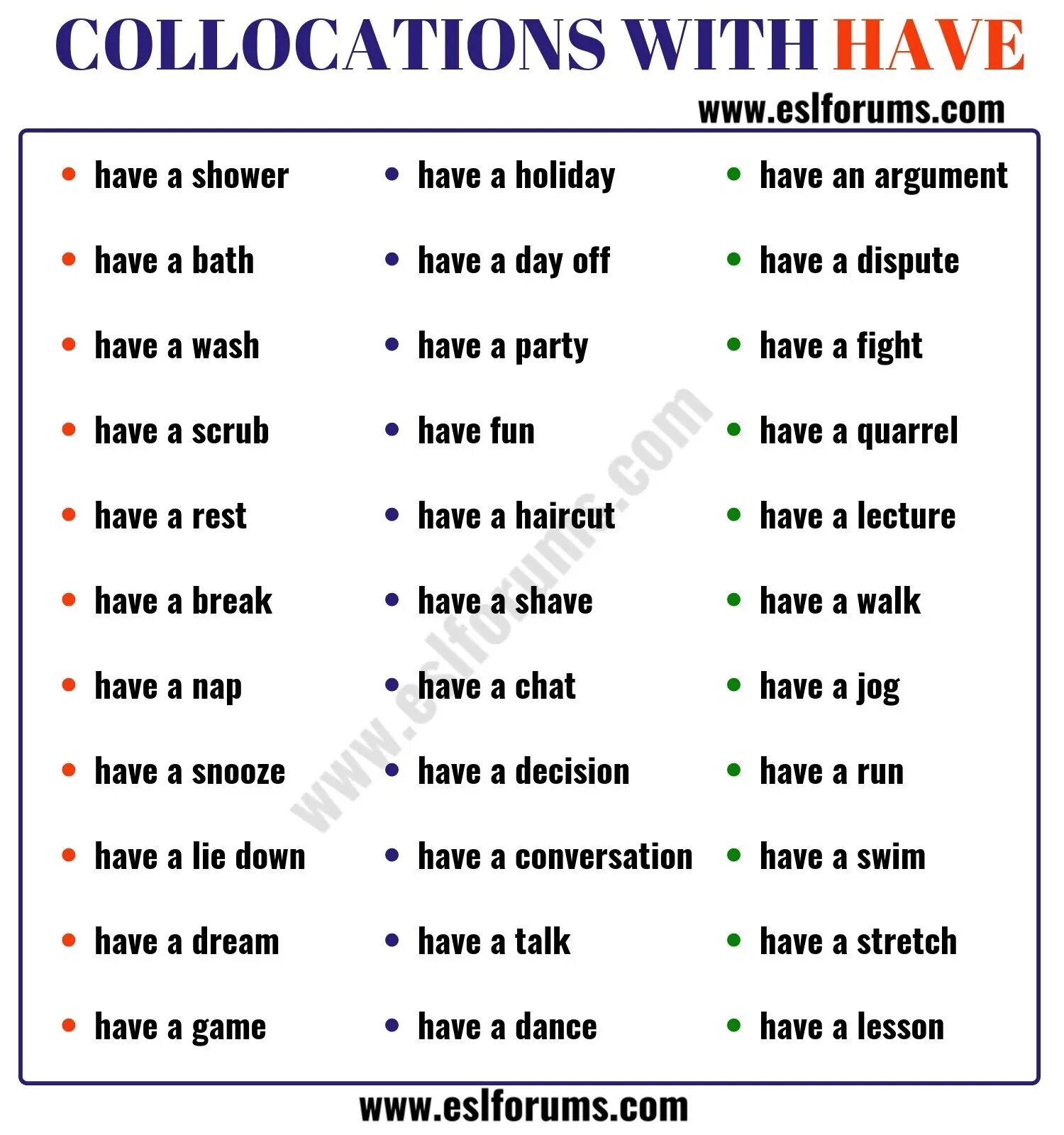 Фразы с have. Коллокации с have. Выражения с have. Коллокации get, have. Список collocations.