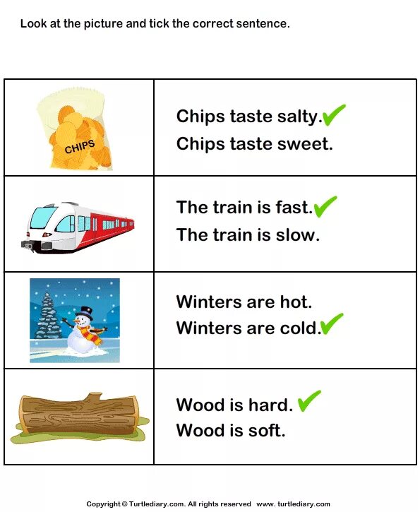 Look read and tick. Tick the correct sentences. read the word list and tick all the adjectives. correct words worksheets for kids. read and tick the correct sentence.