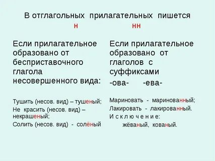 Н нн образованные от глаголов