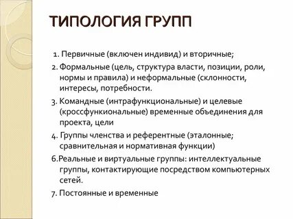 Типология групп