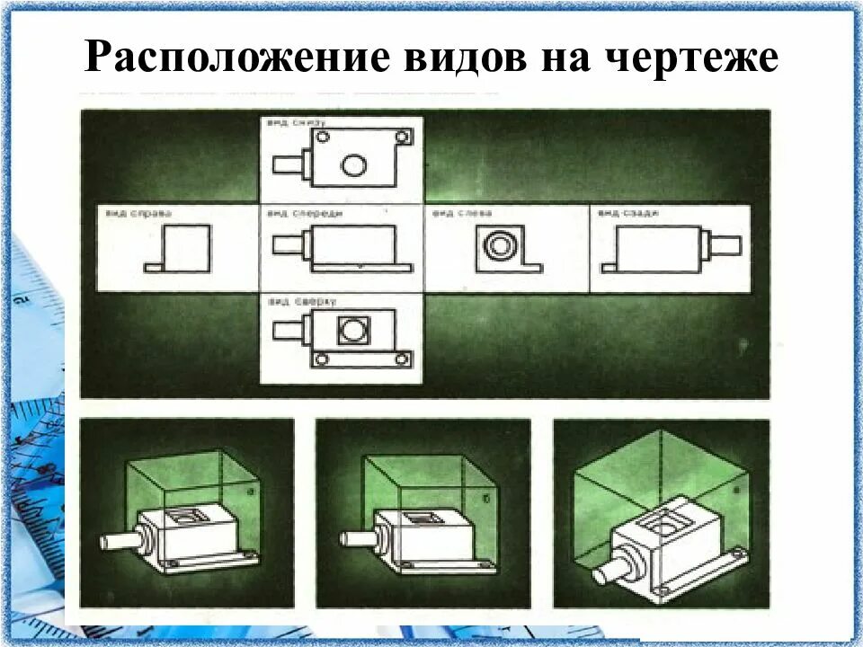 3 расположиться в виду города. Расположение видов на чертеже. Расположение видов на чер. Размещение видов на чертеже. Расположение видов в черчении.