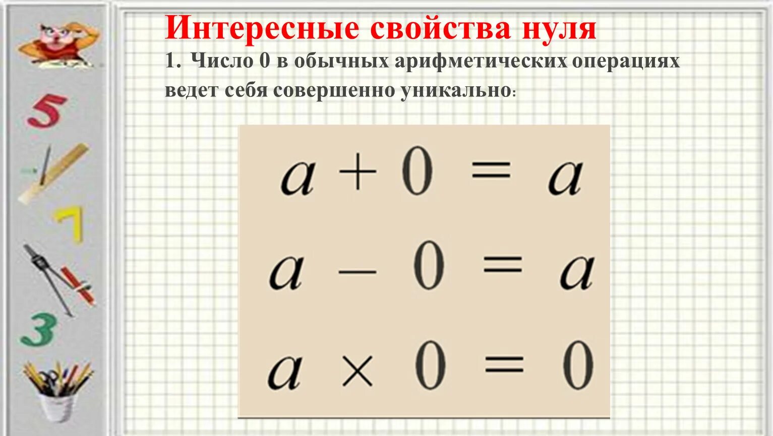 Применение числа 0. Свойства нуля. Математическая с нуля. Свойство нуля при сложении. Арифметические действия с нулем.