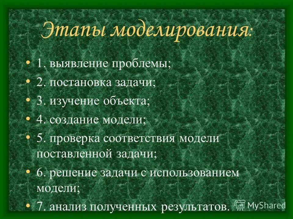 Этапы моделирования на примере математической задачи Задачи математического моделирования