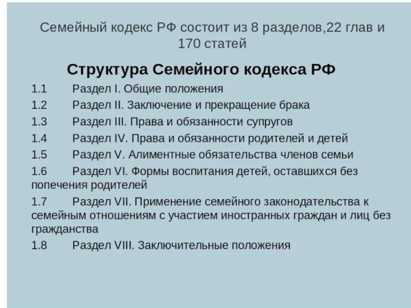 Основные статьи. Структура семейного кодекса РФ. Основные разделы семейного кодекса. Из чего состоит семейный кодекс. Семейный кодекс РФ структура и содержание.