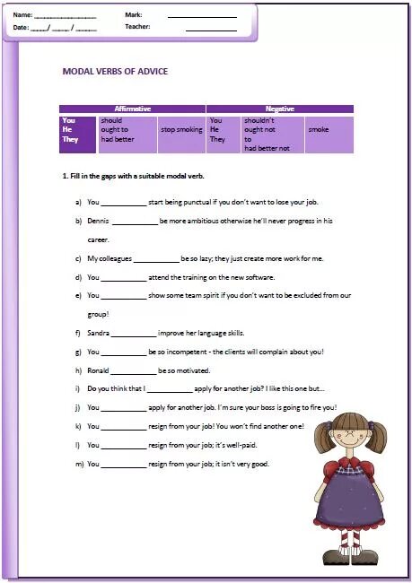 Fill in the gaps do homework. Modal verbs в английском языке Worksheets. Modal verbs Worksheets 6 класс. Advice modal verbs. Modal verbs exercises.
