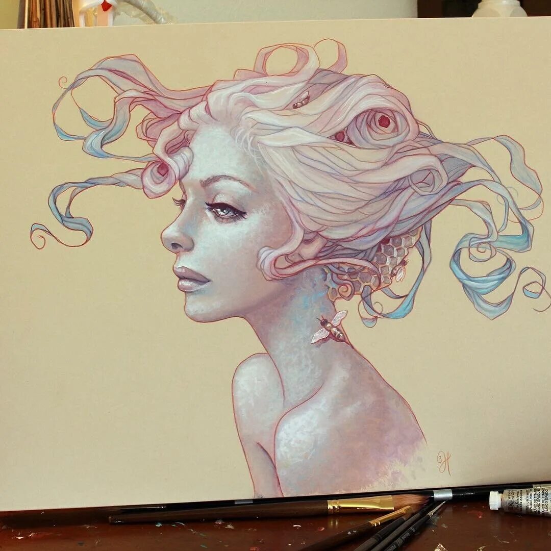 Jennifer healy рисунки. арт цветными карандашами. арт цветными карандашами. кэти липскомб рисунки. лицо девушки акварелью.