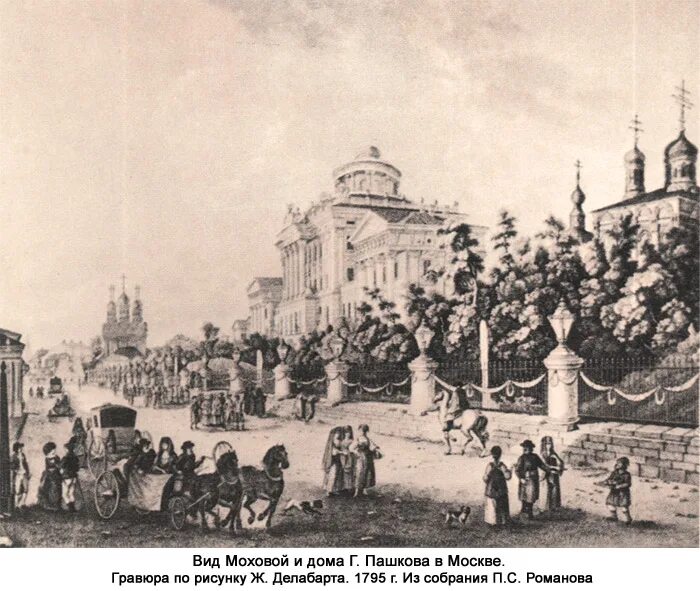 1795 г россия. Дом Пашкова гравюра Делабарта. Дом Пашкова в Москве гравюра. Дом Пашкова Моховая. Гравюра Москвы с дома Пашкова.