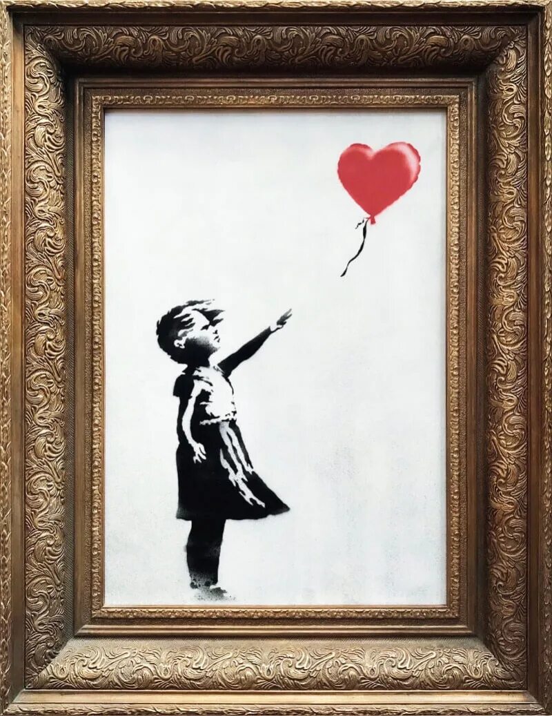 Девочка с воздушными шарами бэнкси. Banksy картина самоуничтожилась. Бэнкси девочка. Бэнкси художник девочка с воздушным шаром.