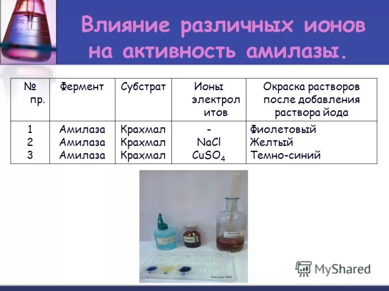 Влияние активаторов и ингибиторов на активность амилазы слюны. Влияние активаторов и ингибиторов на активность амилазы. Влияние PH на активность амилазы слюны. Влияние активатор ов и ингибмторов на активность ферментов.