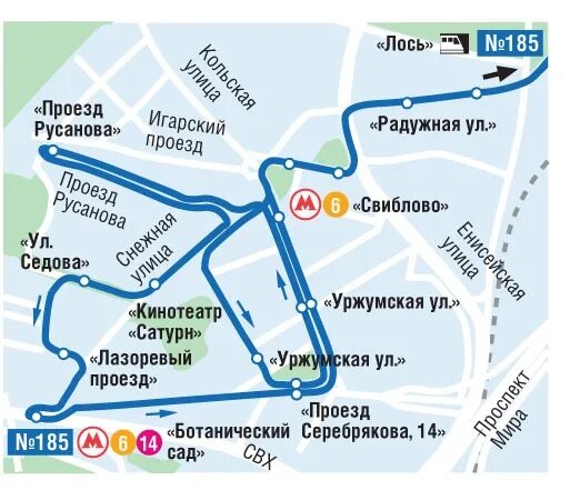 Автобус 185 на карте