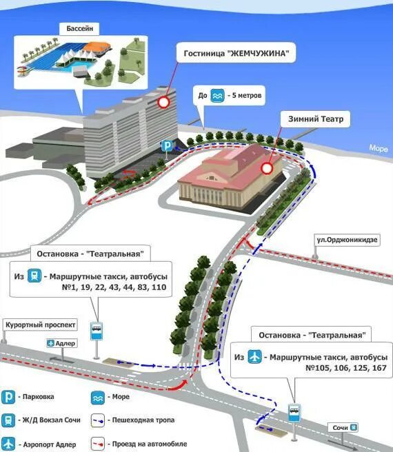 Сколько от вокзала адлера до аэропорта. Схема отеля Жемчужина Сочи. Схема аэропорта ЖД вокзала Адлера. План схема ЖД вокзала Адлер. Гостиница Жемчужина Сочи на карте.