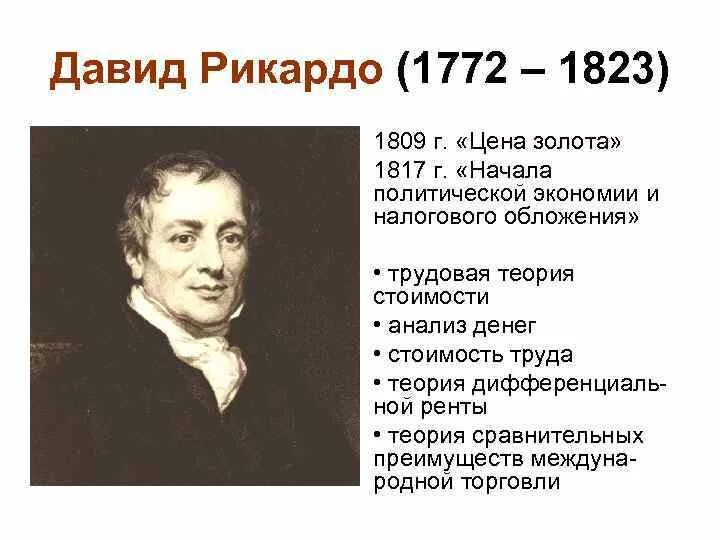 Д Рикардо экономист. Давида Рикардо (1772-1823 гг.). Дэвид Рикардо.