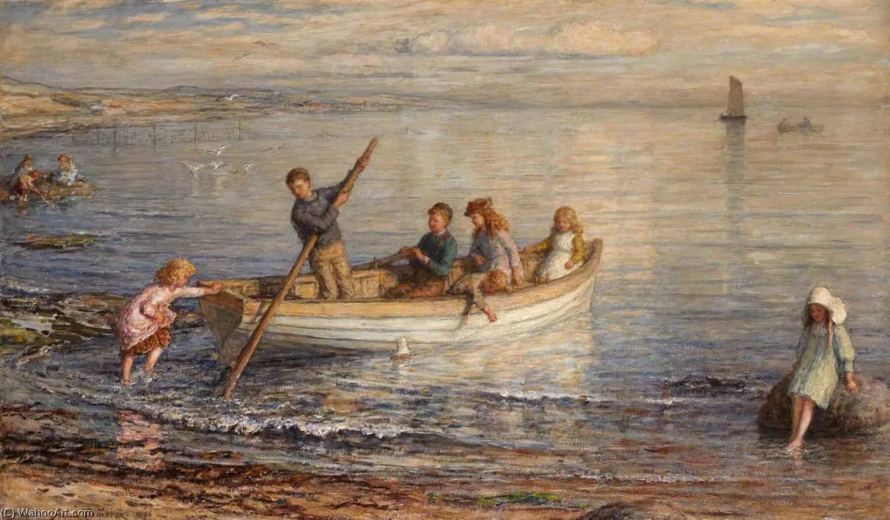 «Катание на лодках в Аржантее» Ренуар художник. Картина лодка. Человек в лодке живопись. Четверо в лодке