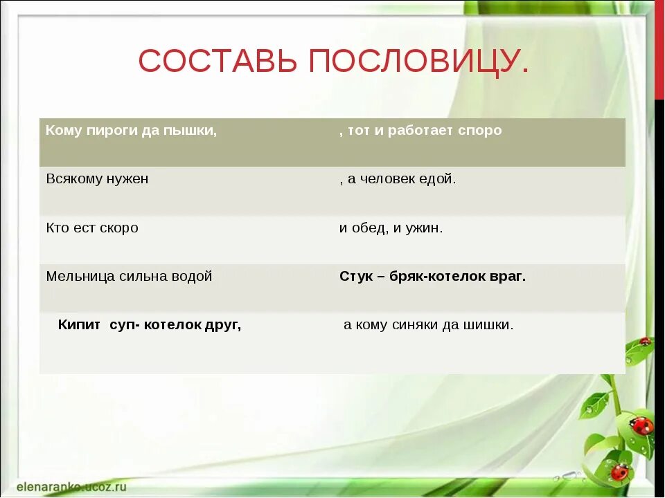 Еда после вкуснее работы составить пословицу