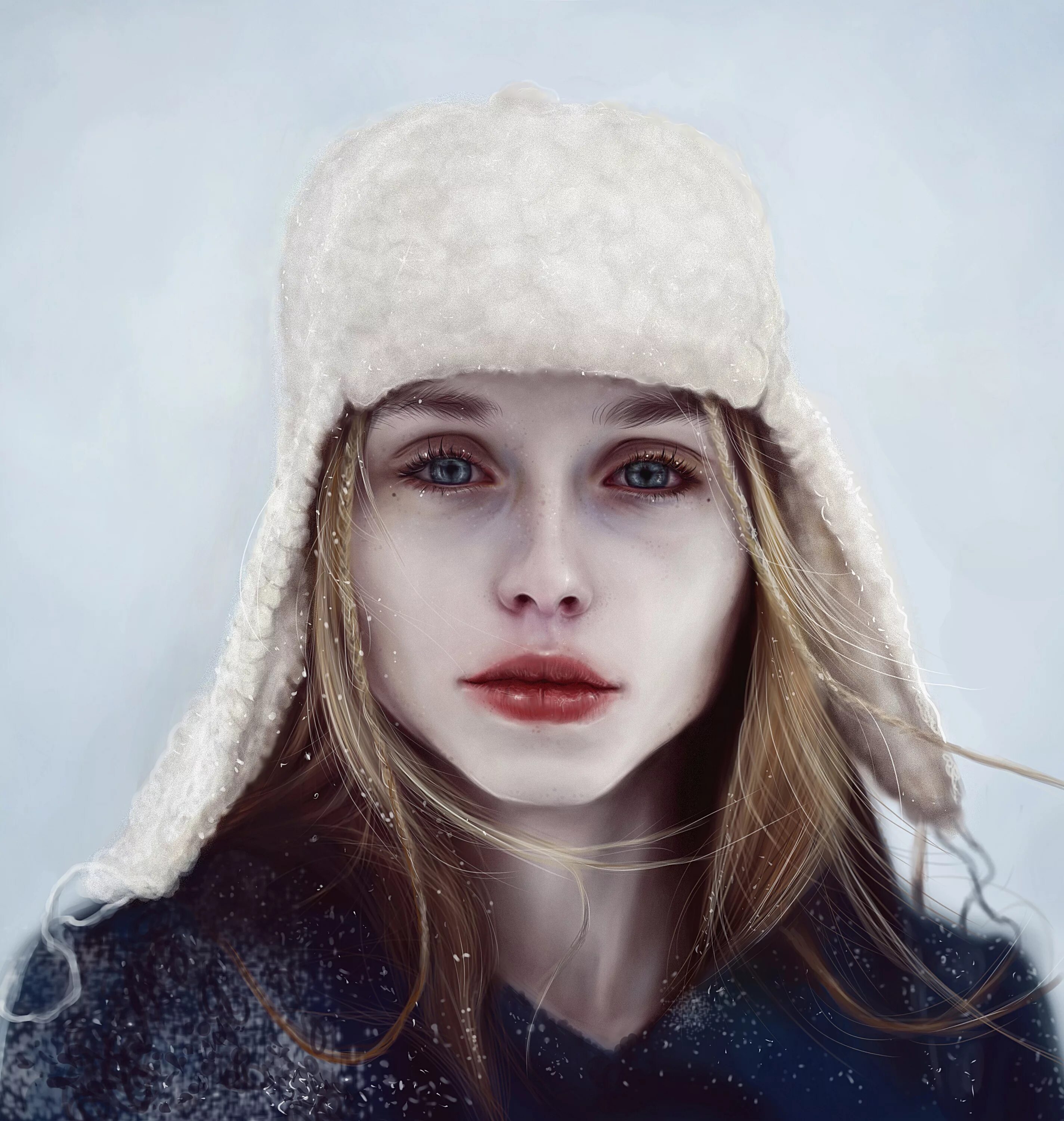Бледная девушка. Девушка с бледной кожей. Снежная девушка. Зимний портрет.
