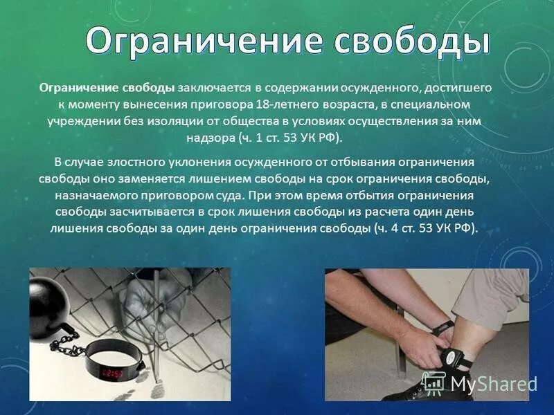 Ограничение свободы какой кодекс. Ограничение свободы. Ограничение свободы как вид наказания. Ограничение свободы презентация. Ограничение свободы наказание пример.