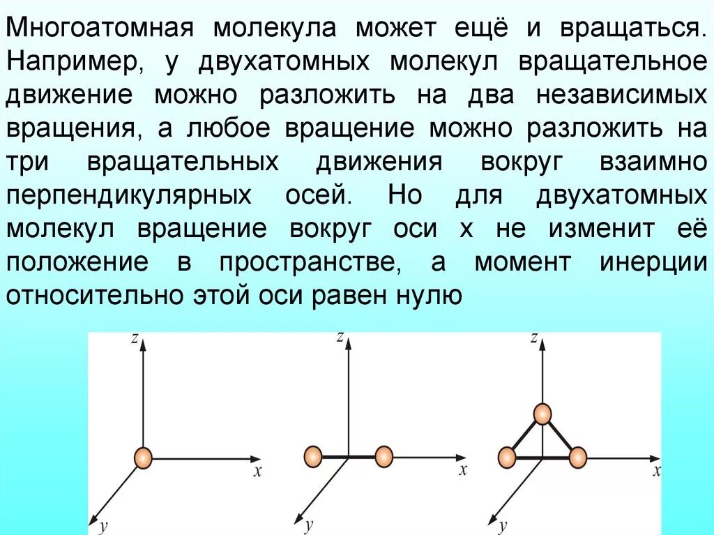 Степень свободы вращательного движения. Вращательное движение молекул. I вращательное движение для молекул. Степени свободы молекул. Степени свободы многоатомной молекулы.